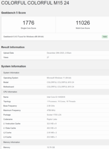 Core i5-13350HX benchmark, Source: Geekbench